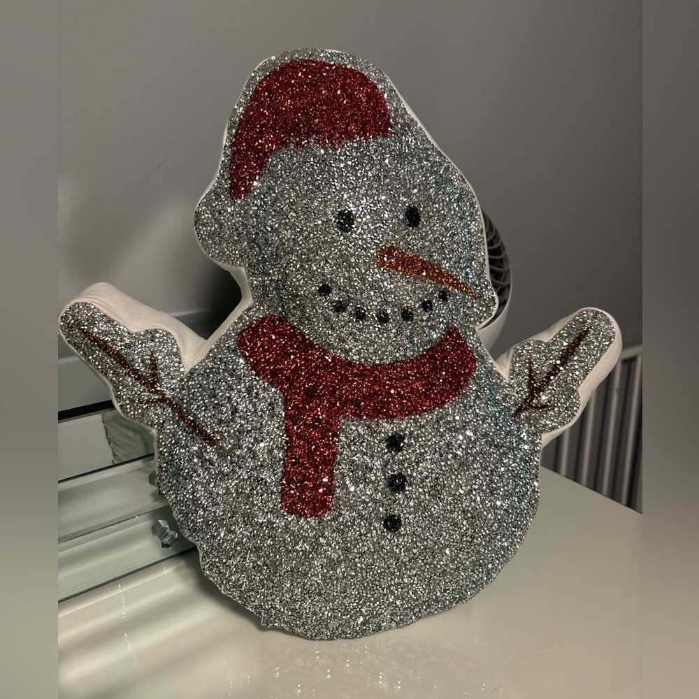 RHINESTONE sparkle snowman pillow